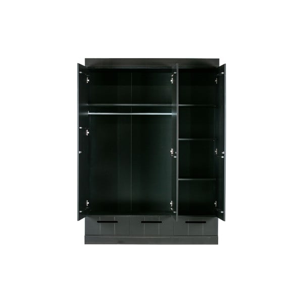 Čierna šatníková skriňa s konštrukciou z borovicového dreva WOOOD Connect, šírka 140 cm-image-4