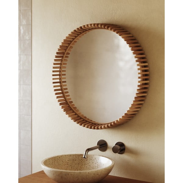 Nástenné zrkadlo s dreveným rámom ø 60 cm Polke – Kave Home-image-2
