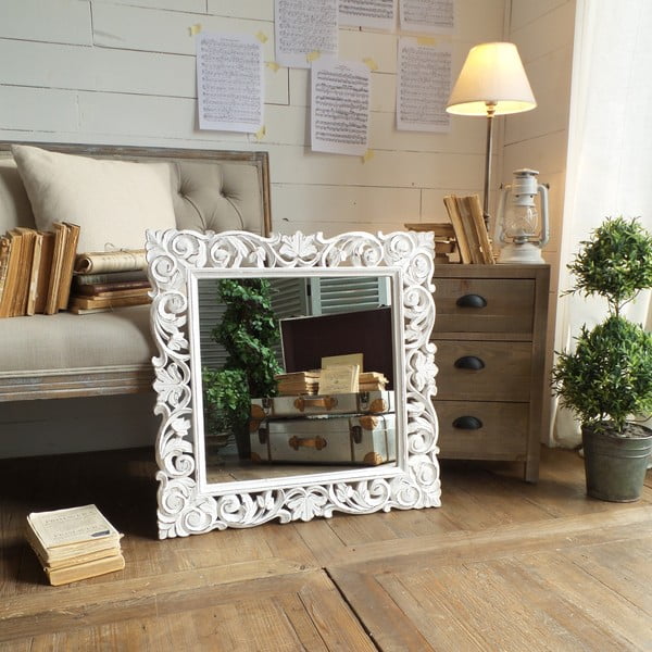 Zrkadlo s rámom z mangového dreva Orchidea Milano Monza Antique White