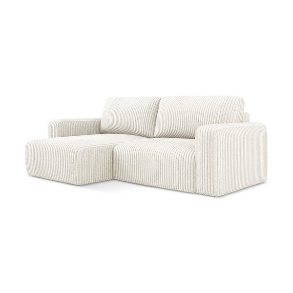 Krémová menčestrová rozkladacia/s úložným priestorom rohová pohovka (ľavý roh/s leňoškou) Kona – Makamii-image-2