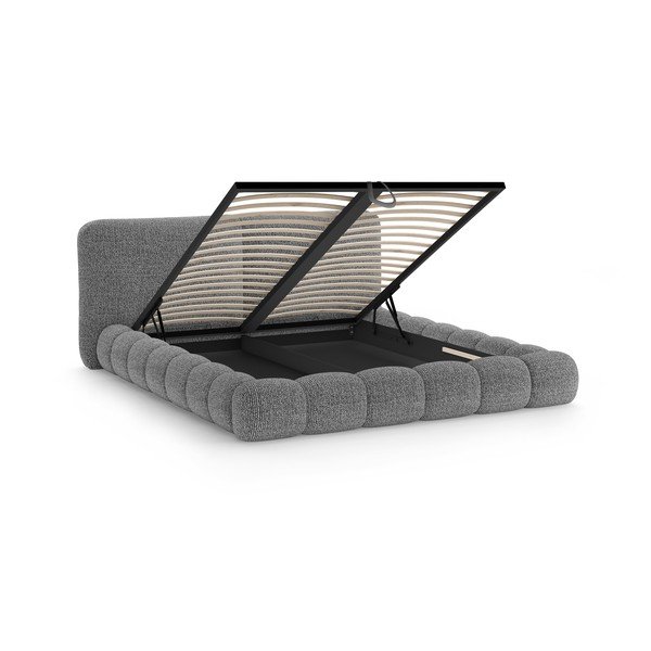 Tmavosivá čalúnená dvojlôžková posteľ s úložným priestorom s roštom 160x200 cm Solange – Micadoni -image-3