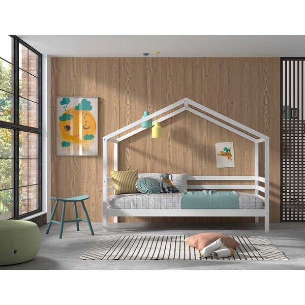 Biela domčeková detská posteľ z borovicového dreva s roštom 90x200 cm Dallas – Vipack-image-1