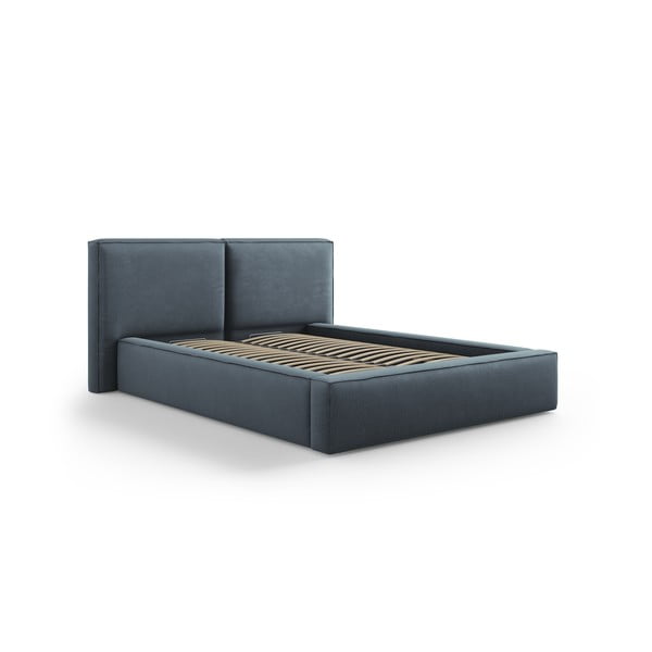 Tmavomodrá čalúnená dvojlôžková posteľ s úložným priestorom a roštom 140x200 cm Arendal – Cosmopolitan Design