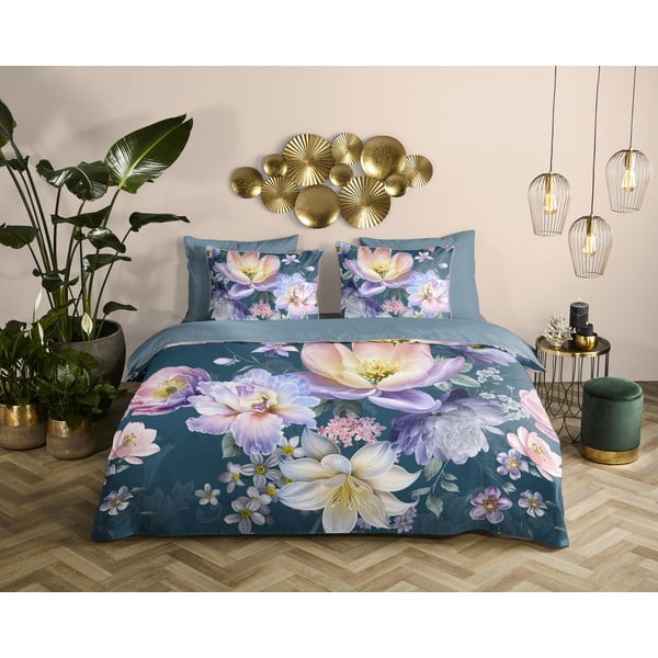 Modré obliečky na jednolôžko/predĺžené z bavlneného saténu 140x220 cm Mirery – Descanso-image-1