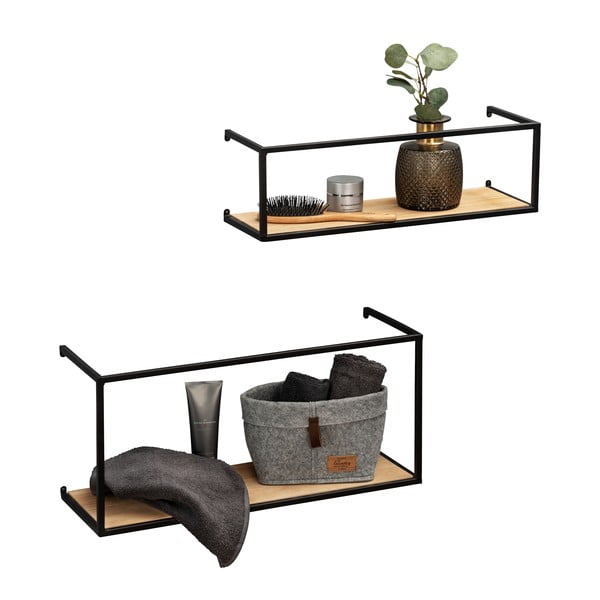 Súprava 2 borovicových políc s čiernou kovovou konštrukciou Wenko Pieces, dĺžka 55 cm-image-4