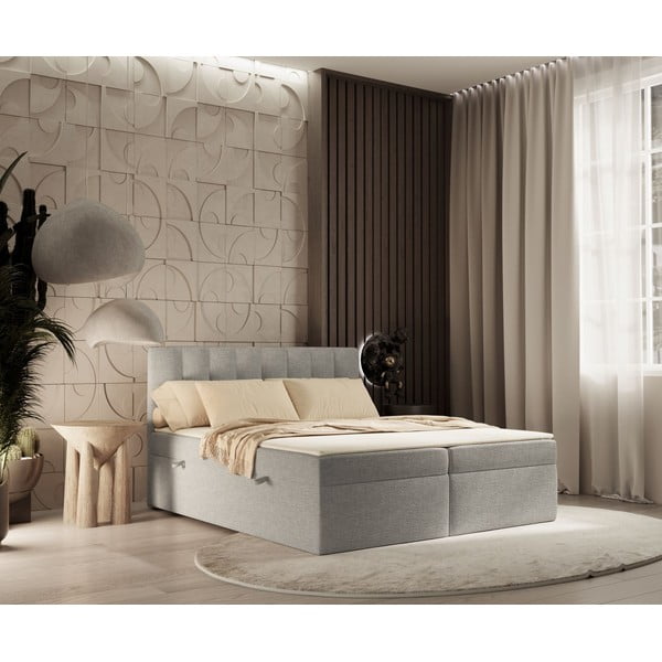 Svetlosivá boxspring posteľ s úložným priestorom 160x200 cm Novento – Maison de Rêve-image-4