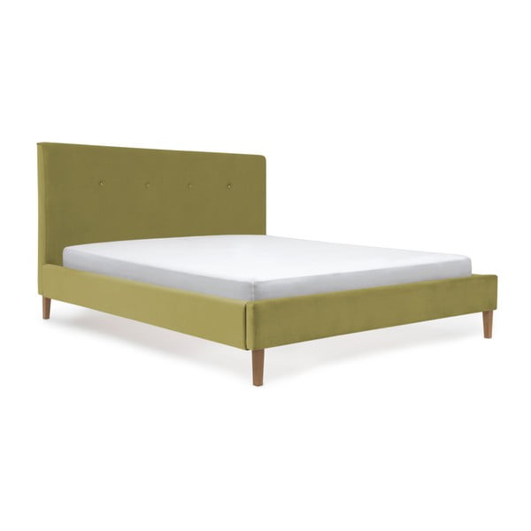 Olivovozelená posteľ s prírodnými nohami Vivonita Kent, 160 × 200 cm