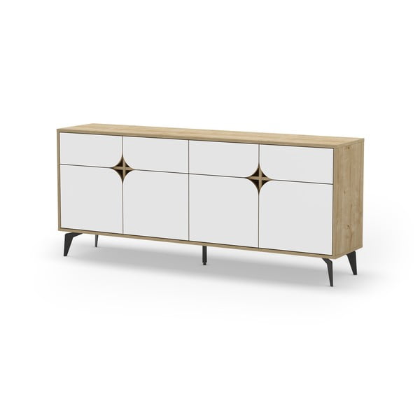 Nízka komoda v dekore duba v bielo-prírodnej farbe 185x79 cm Nola – Marckeric-image-2