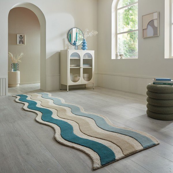 Modrý ručne tkaný vlnený behúň 80x300 cm Cascade Wool – Flair Rugs-image-1