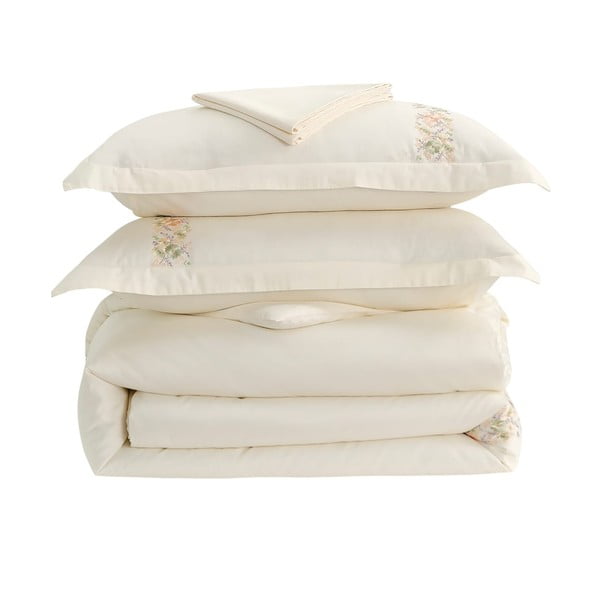 Krémové obliečky na jednolôžko z bavlneného saténu s plachtou/6-dielne 140x200 cm Maison Bloom – Mila Home Luxury