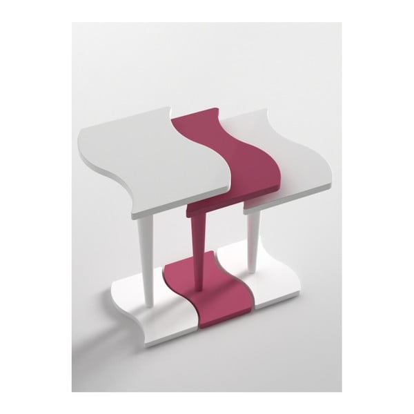 Sada 3 konferenčných stolíkov v bielej a ružovej farbe Monte Studio