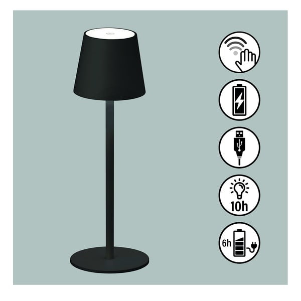 Čierna LED stmievateľná stolová lampa so senzorom pohybu a s kovovým tienidlom (výška 38 cm) Tropea – Fischer &amp; Honsel-image-2