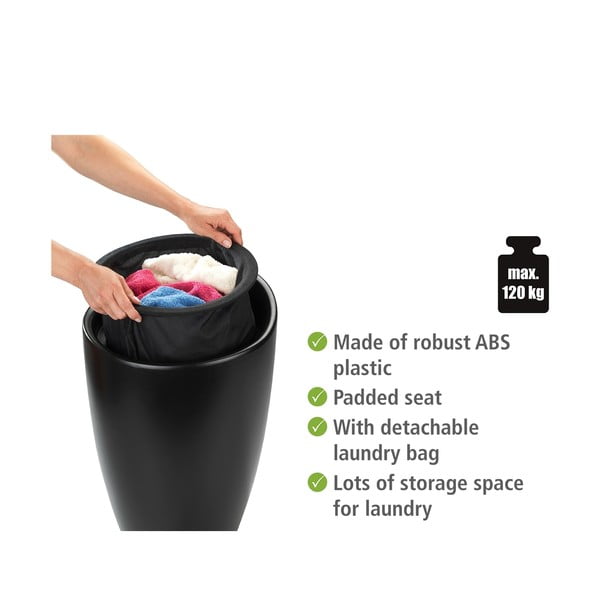 Čierna kúpeľňová stolička s vyberateľným košom na bielizeň Wenko Candy-image-3