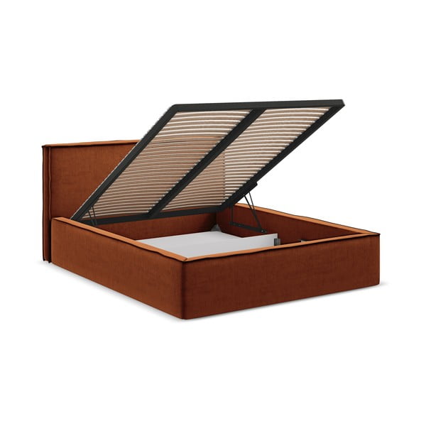 Čalúnená dvojlôžková posteľ v terakotovej farbe s úložným priestorom s roštom 160x200 cm Anani – Makamii-image-2