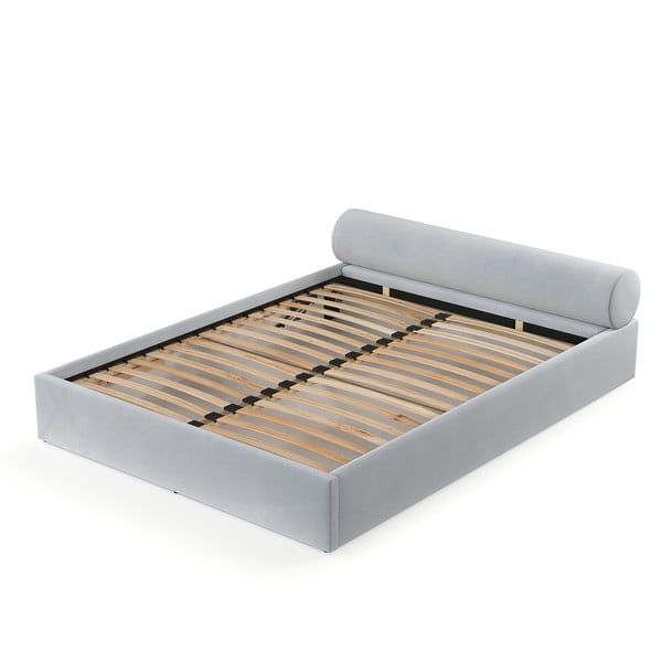 Svetlosivá čalúnená dvojlôžková posteľ s úložným priestorom s roštom 160x200 cm Solvo – Maison de Rêve-image-2