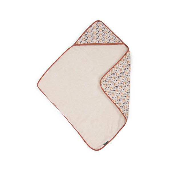 Krémová bavlnená detská osuška s kapucňou 80x80 cm Pomme des Bois – Moulin Roty-image-1