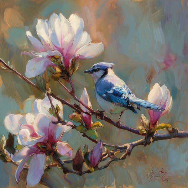 Tlačený obraz na plátne 32x32 cm Bluejay & Blossom – Styler