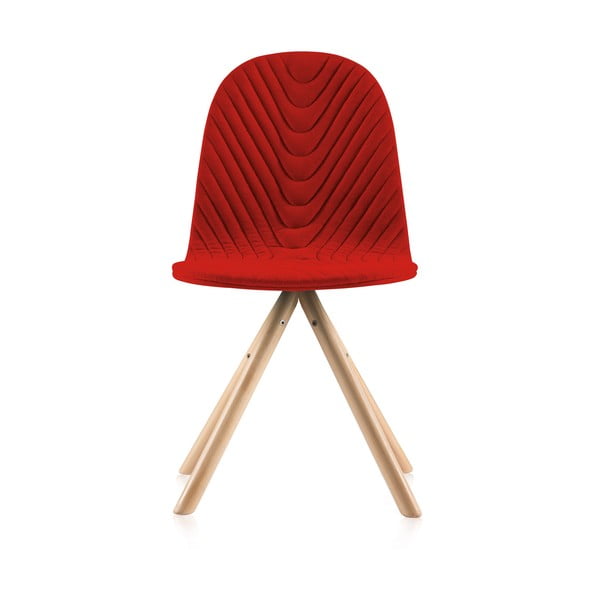 Červená stolička s prírodnými nohami IKER Mannequin Wave