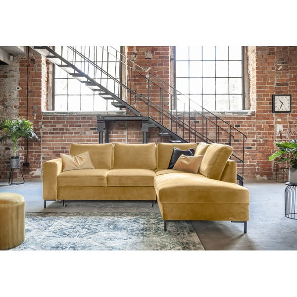 Žltá zamatová rozkladacia rohová pohovka (pravý roh) Lofty Lilly – Miuform-image-4