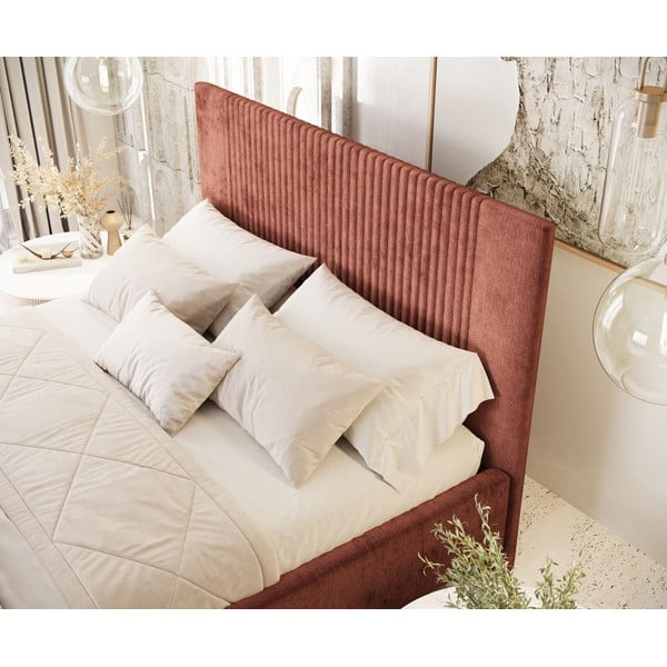 Čalúnená dvojlôžková posteľ s úložným priestorom s roštom 140x200 cm v tehlovej farbe Etero – Maison de Rêve-image-4