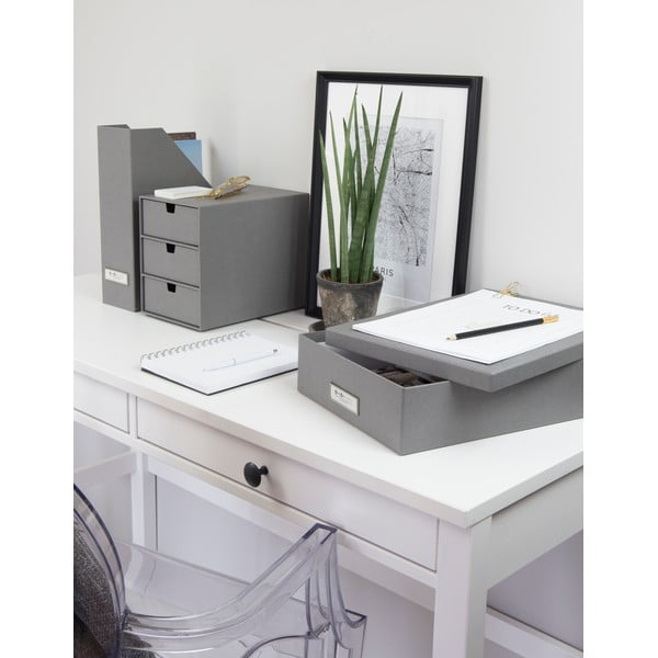 Sivý úložný box s menovkou na dokumenty Bigso Box of Sweden Oskar, veľkosť A4-image-3