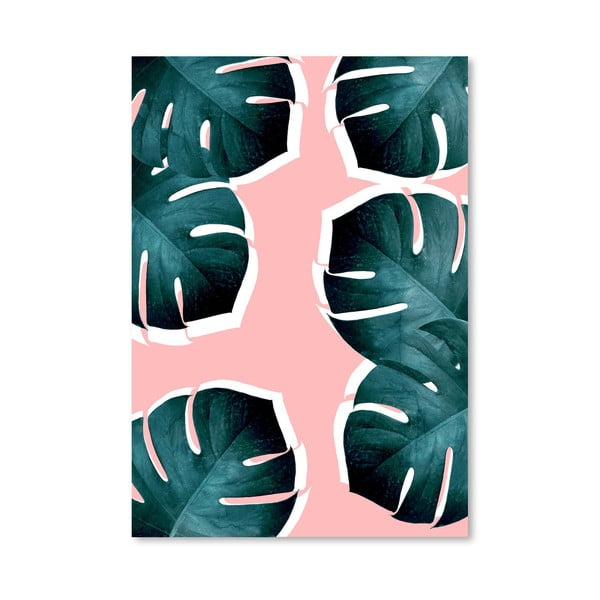 Plagát Americanflat Monstera Leaves On Pink, 30 × 42 cm