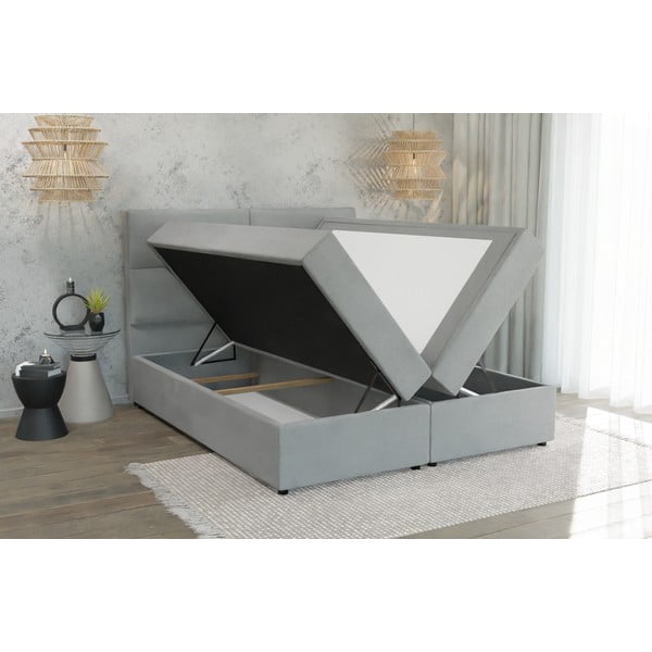 Svetlosivá boxspring posteľ s úložným priestorom 140x200 cm Rico – Ropez-image-3