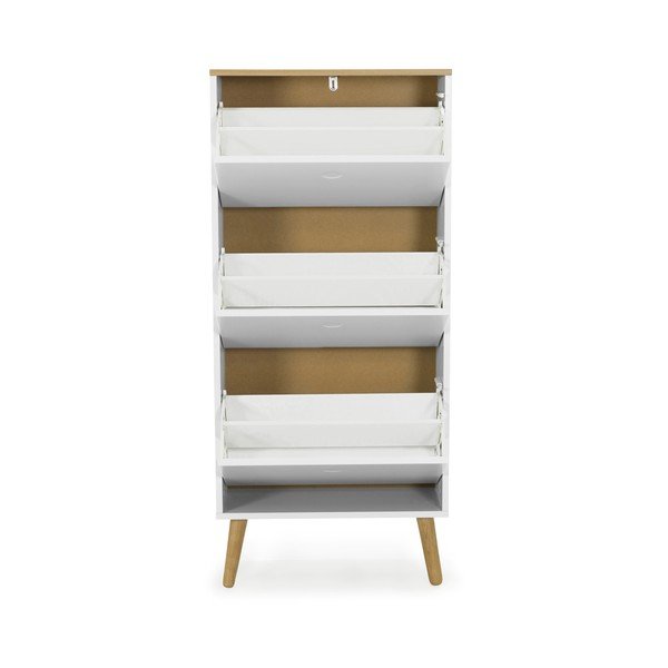 Biela skrinka na topánky s detailmi v dekore dubového dreva s 3 výkopy Tenzo Dot-image-3