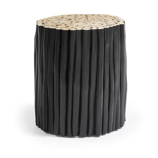 Čierny taburet z teakového dreva La Forma Filipo, ⌀ 35 cm