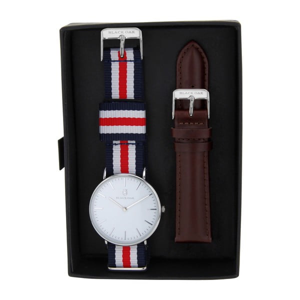 Set pánskych hodiniek s remienkami Black Oak Stripe Tricolora