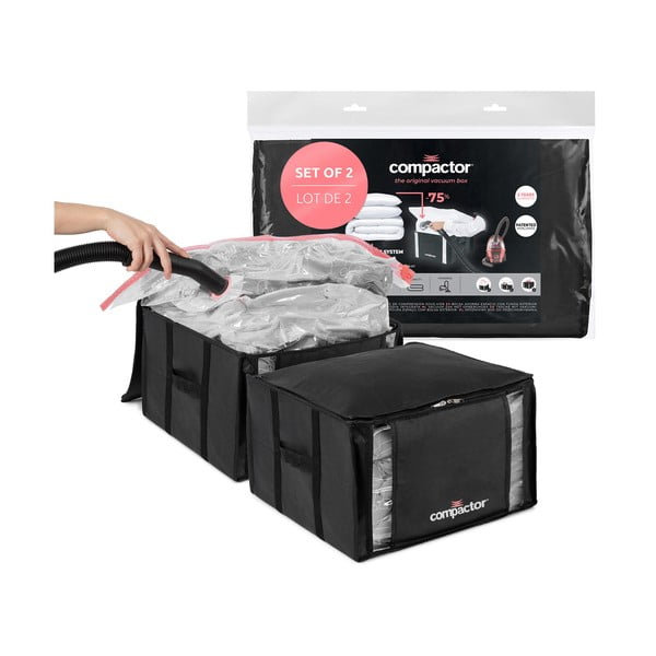 Vákuové/vystužené látkové úložné boxy na oblečenie v súprave 2 ks 42x25x25 cm Black Edition – Compactor
