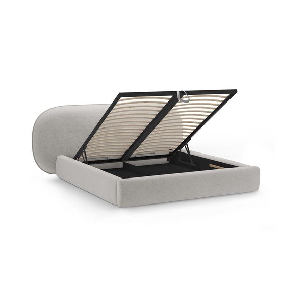 Svetlosivá čalúnená dvojlôžková posteľ s úložným priestorom s roštom 200x200 cm Ovalo – Micadoni -image-2