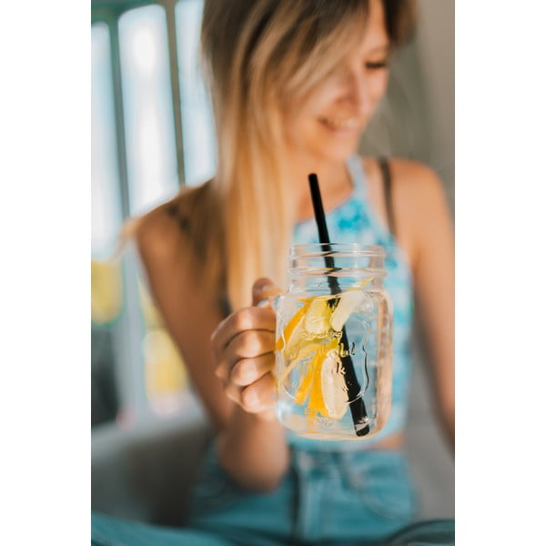 Sada 6 čiernych sklenených slamiek na pitie Vialli Design, dĺžka 20 cm-image-2