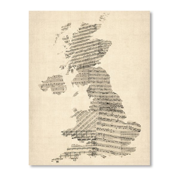 Plagát s mapou Veľkej Británie Americanflat Music, 60  ×   42 cm