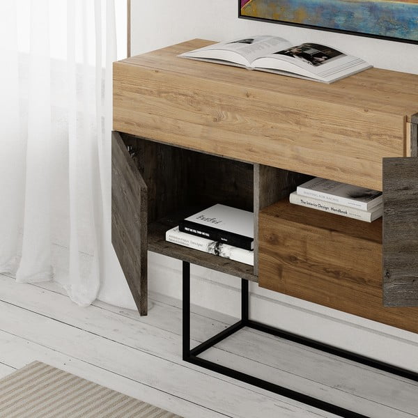 Nízka komoda v dekore duba v hnedo-prírodnej farbe 145x82 cm Titan – Marckeric-image-4