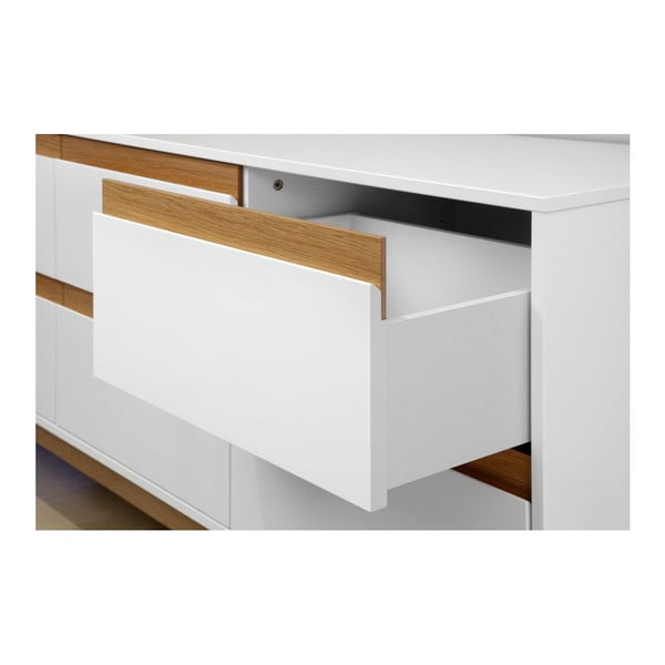 Biela komoda s podstavcom a drevenými detailmi Dřevotvar Ontur 11-image-2