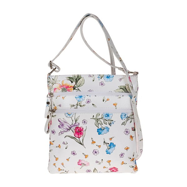 Biela kožená kabelka s kvetinovou potlačou Pitti Bags Agnese