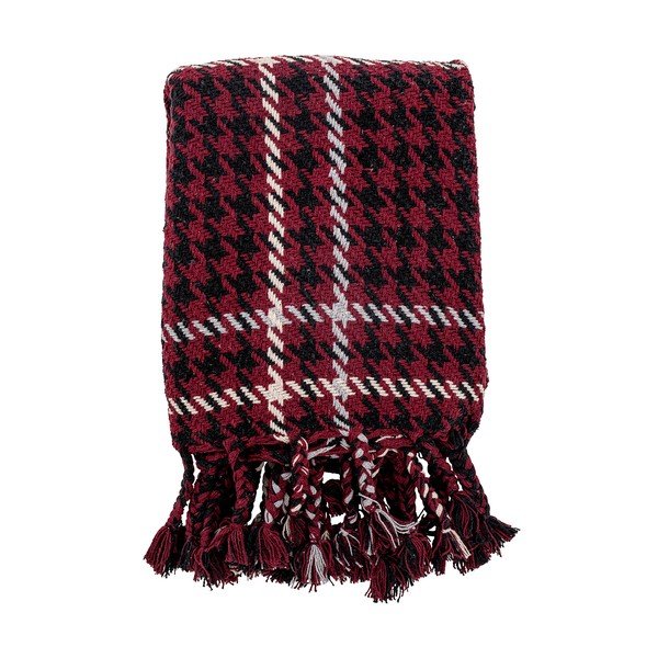 Červený vianočný pléd s podielom bavlny Bloomingville Rivel, 150 x 130 cm