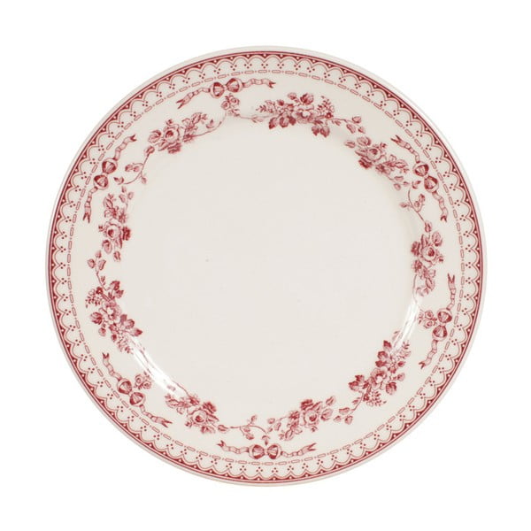 Červeno-biely dezertný tanier Comptoir de Famille Faustine, 23 cm