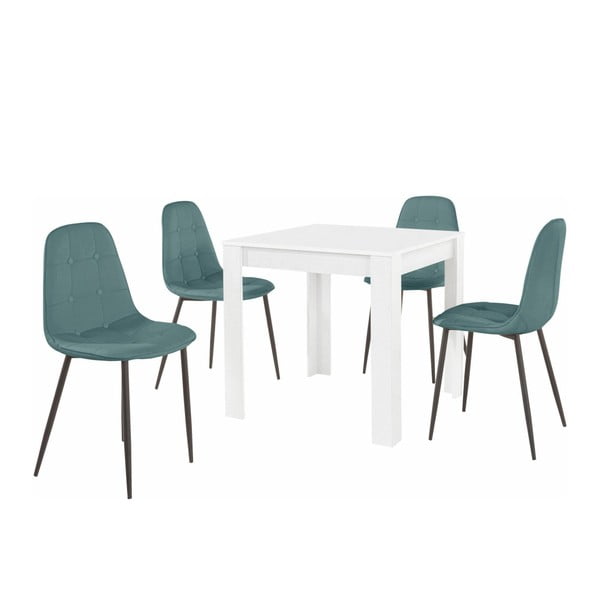 Set bieleho jedálenského stola a 4 modrých jedálenských stoličiek Støraa Lori Lamar Duro