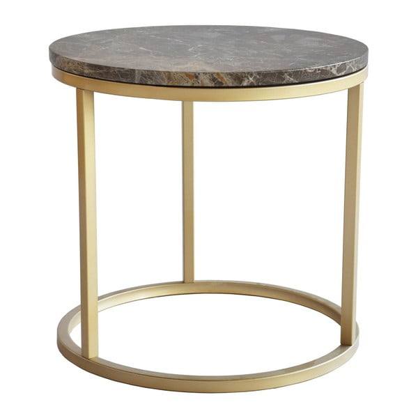 Hnedý mramorový konferenčný stolík s podnožou v zlatej farbe RGE Accent, ⌀ 50 cm
