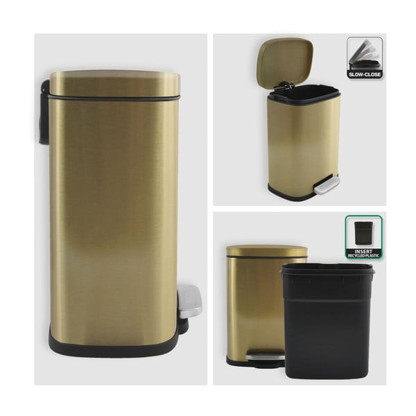 Nášľapný oceľový odpadkový kôš v matne zlatej farbe 5 l Akira – Spirella-image-4