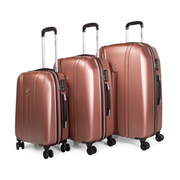 Sada 3 ružovozlatých cestovných kufrov na kolieskach Arsamar Thomas