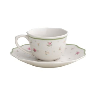 Súprava 2 bielych porcelánových šálok s tanierikmi Brandani Nonna Rosa, 90 ml