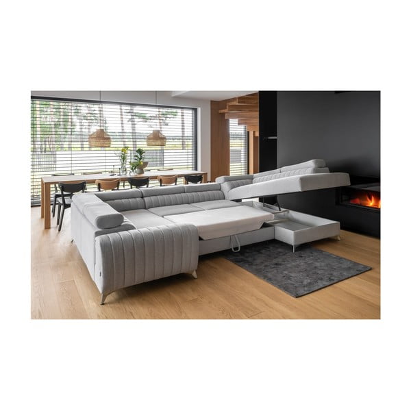 Svetlosivá rozkladacia/s úložným priestorom rohová pohovka (pravý roh/do tvaru "U") Louis – ELTAP-image-2