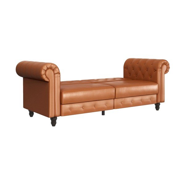 Koňakovohnedá rozkladacia pohovka z imitácie kože 236 cm Felix – Støraa-image-3
