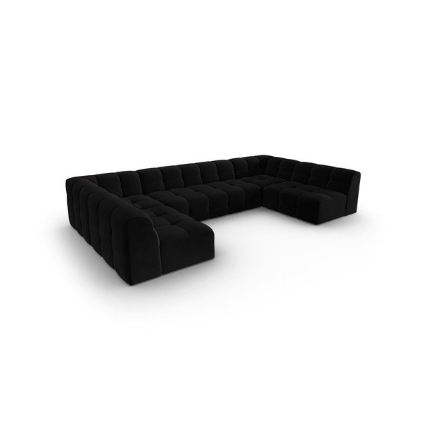 Čierna zamatová rohová pohovka (do "U") Kendal - Micadoni Home-image-3