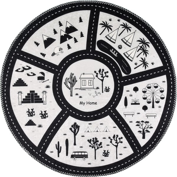 Čierno-biely prateľný detský hrací koberec ø120 cm My Home – Vitaus
