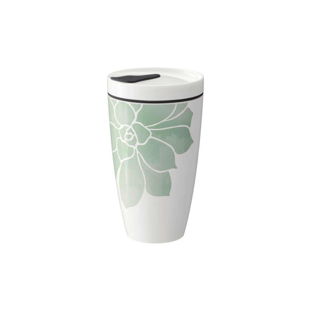 Zeleno-biely porcelánový termohrnček Villeroy & Boch Like To Go, 350 ml