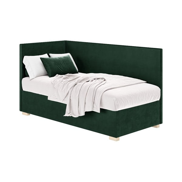 Tmavozelená rohová detská posteľ s úložným priestorom s matracom 90x200 cm Flexi – Ghado-image-3